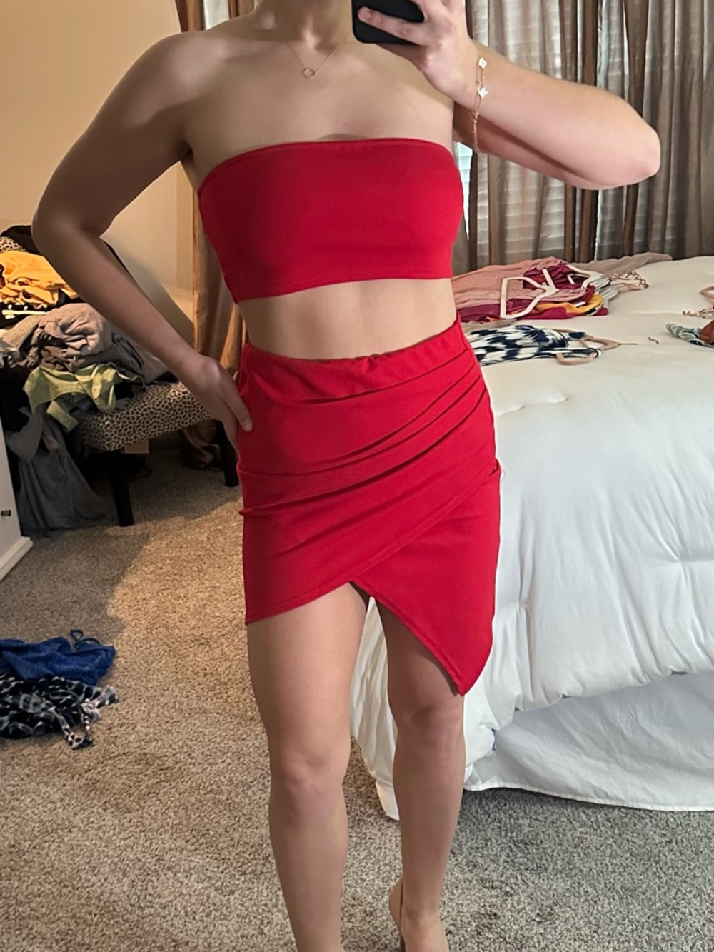Nasty Gal Red Asymmetric Ruched Mini Skirt